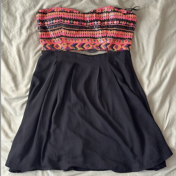Forever 21 Black and Pink Patterned Sequin Cut-Out Mini Dress - Picture 1 of 6